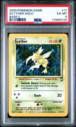 2000 POKEMON BASE SET 2 #17 SCYTHER-HOLO PSA 6 - Image 1