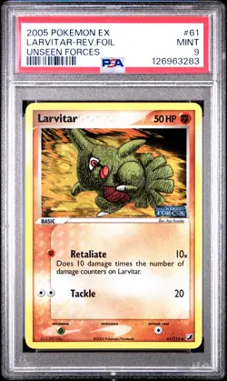 2005 POKEMON EX UNSEEN FORCES #61 LARVITAR-REVERSE FOIL PSA 9 - Image 1