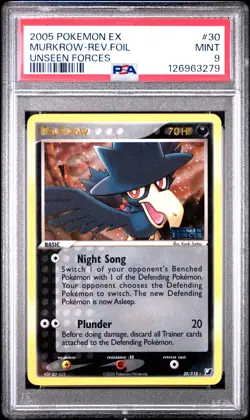 2005 POKEMON EX UNSEEN FORCES #30 MURKROW-REVERSE FOIL PSA 9 - Image 1