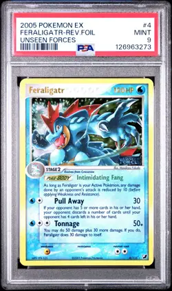 2005 POKEMON EX UNSEEN FORCES #4 FERALIGATR-REVERSE FOIL PSA 9 - Image 1