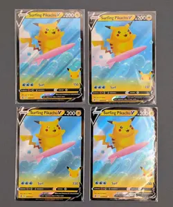 Surfing Pikachu V 4 Card Lot Pokemon TCG Celebrations NM - Image 1