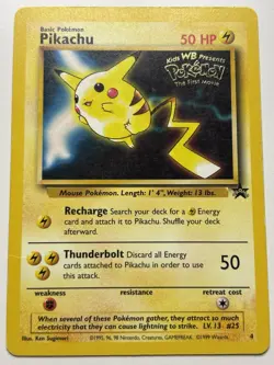 1999 POKEMON PIKACHU WB KIDS MOVIE BLACK STAR PROMO CARD #4 - MP - Image 1