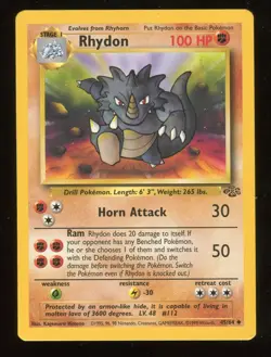 Pokemon Card Rhydon Base Set 45/64 Unlimited Jungle WOTC Near Mint - Image 1