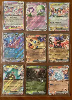 Binder Page of Mint Ex Pokemon Cards - Victini, Sylveon, Gardevoir, Toxicroak - Image 1