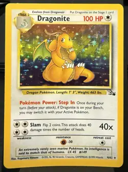 1999 Pokemon Dragonite Holo Fossil Set 4/62 Vintage WOTC - Image 1
