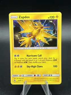 Pokemon TCG Zapdos Sun & Moon Hidden Fates 24/68 Holo Rare Card NM ID1 - Image 1