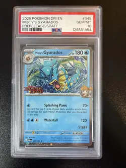 Pokemon 2025 Dri-Destined Rivals Prerelease Staff Misty's Gyarados PSA 10 - Image 1