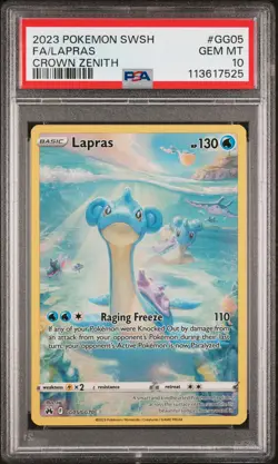 2023 POKEMON SWORD & SHIELD CROWN ZENITH #GG05 FULL ART/LAPRAS PSA 10 - Image 1