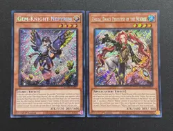 2025 YUGIOH 1ST ED BLMM SECRET RARE GEM KNIGHT NEPYRIM & EMILIA NEKROZ NM SET - Image 1