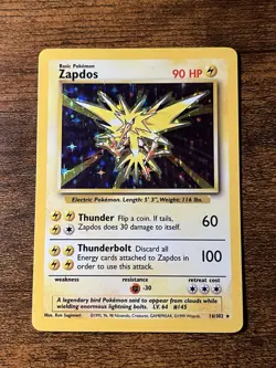 Pokemon TCG Zapdos Holo Rare Card Unlimited Base Set 16/102 - Image 1