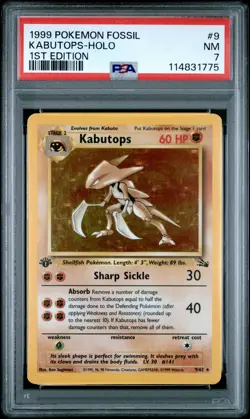 1999 Pokemon Kabutops Fossil #9 1ST Edition PSA 7 - Image 1
