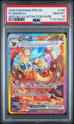2025 POKEMON PRE EN-PRISMATIC EVOLUTIONS #146 FLAREON EX PSA 10 - Image 1