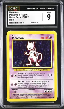 CGC 9 MINT Mewtwo 1999 Base 10/102 Holo Pokemon Card psa - Image 1