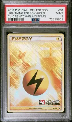 PSA 9 Holo Lightning Energy 91 Ampharos HGSS Base Pokemon Play Card Crosshatch - Image 1