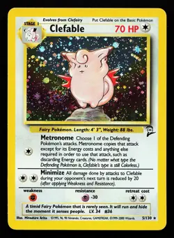 Clefable 5/130 Holo SWIRL Rare Base Set 2 Pokemon Card - Image 1