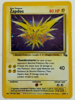 Zapdos 15/62 Fossil Base Set Unlimited Holo Foil Rare 1999 Vintage Pokemon NM/LP - Image 1