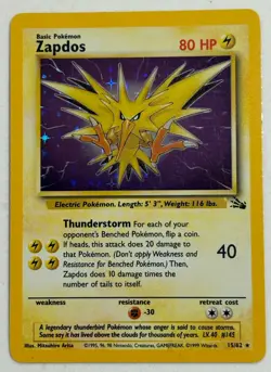 Zapdos 15/62 Fossil Base Set Unlimited Holo Foil Rare 1999 Vintage Pokemon NM/LP - Image 2
