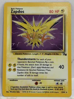 Zapdos 15/62 Fossil Base Set Unlimited Holo Foil Rare 1999 Vintage Pokemon NM/LP - Image 5