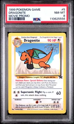 1999 POKEMON GAME MOVIE PROMO #5 DRAGONITE PSA 8 - Image 1
