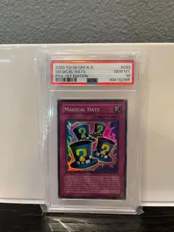 2003 Yu-Gi-Oh! Asian-English PSV 1st Edition Magical Hats PSA 10 GEM POP 2 RARE - Image 1