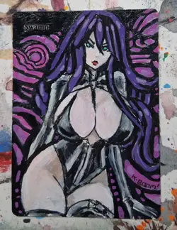 Altered Mtg Hand Painted Cyberpunk Goth Girl One Of A Kind Anime Girl - Image 1