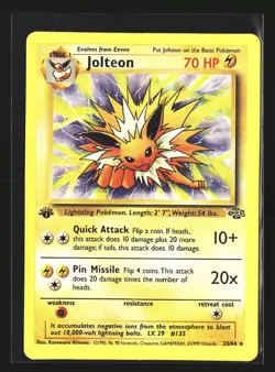 Pokemon JOLTEON 20/64 1st Edition (1999 Jungle) LP/Light Play - Image 1