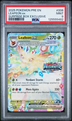 2025 POKEMON PRE EN-PRISMATIC EVOLUTIONS SURPRISE BOX EXCLUSIVE LEAFEON EX PSA 9 - Image 1