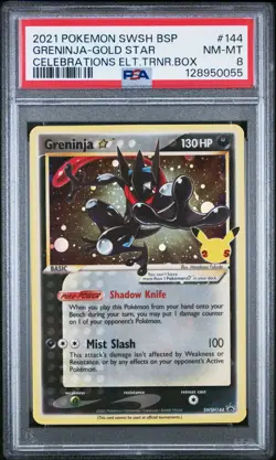 2021 Pokemon Celebrations SWSH BSP 144 Greninja Gold Star Holo PSA 8 Mint Rare - Image 1