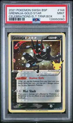 2021 Pokemon Celebrations SWSH BSP 144 Greninja Gold Star Holo PSA 9 Mint Rare - Image 1
