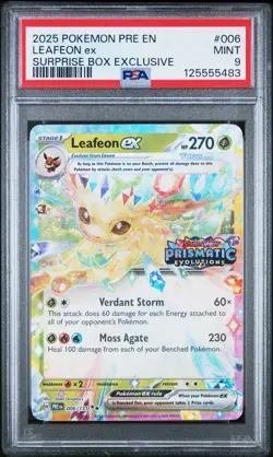 2025 POKEMON PRE EN-PRISMATIC EVOLUTIONS SURPRISE BOX EXCLUSIVE LEAFEON EX PSA 9 - Image 1