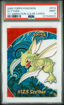 2000 TOPPS POKEMON TV ANIMATION CLEAR CARDS #PC9 SCYTHER PSA 9 - Image 1