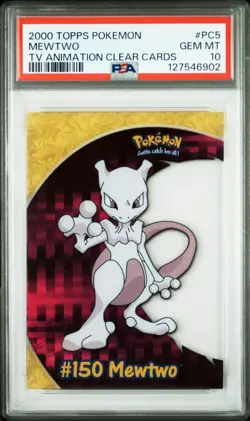 2000 TOPPS POKEMON TV ANIMATION CLEAR CARDS #PC5 MEWTWO PSA 10 - Image 1