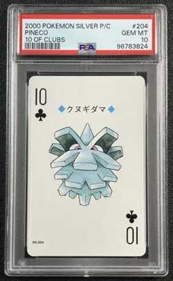 PINECO PSA 10 2000 POKEMON SILVER P/C PLAYING CARDS #204 10 OF CLUBS GEM 824 - Image 1