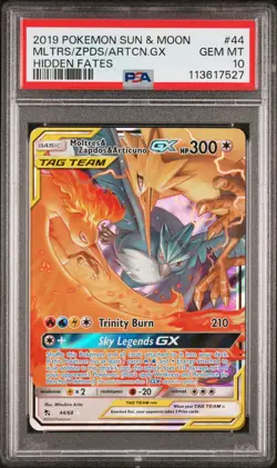 2019 POKEMON SUN & MOON HIDDEN FATES #44 MOLTRES & ZAPDOS & ARTICUNO GX PSA 10 - Image 1