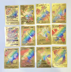 12 Card Lot - Pokemon Gold Rainbow Art Cards - Assorted Characters - Image 1