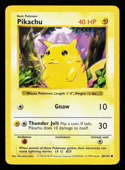 Pikachu 58/102 Common Base Set (Shadowless) Pokemon Card - Image 1
