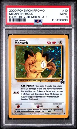2000 POKEMON PROMO BLACK STAR GAME BOY #10 MEOWTH-HOLO PSA 9 - Image 1