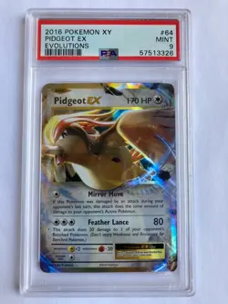 2016 Pokemon Base Set XY Evolutions Pidgeot EX Holo Foil Card PSA 9 Mint - Image 1