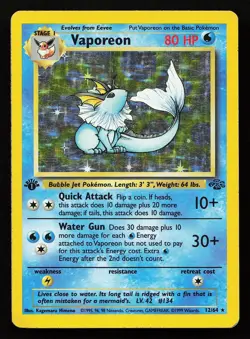 Vaporeon 12/64 Holo Rare 1st Edition Jungle Pokemon Card - Image 1