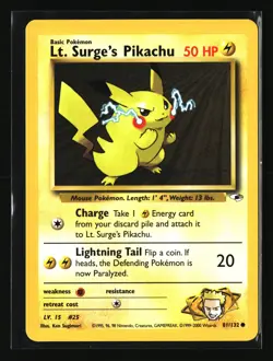 Pokemon LT SURGES PIKACHU 81/132 1st Edition (2000 Gym Heroes) LP/Light Play - Image 1