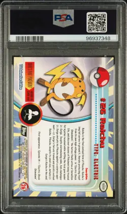 1999 TOPPS POKEMON TV #26 RAICHU PSA 9 - Image 2