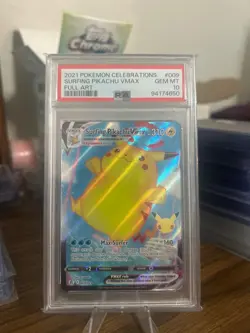 2021 POKEMON CELEBRATIONS #009 FULL ART/ SURFING PIKACHU VMAX gem mint PSA 10 - Image 1