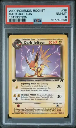 2000 POKEMON ROCKET 1ST EDITION #38 DARK JOLTEON PSA 8 - Image 1