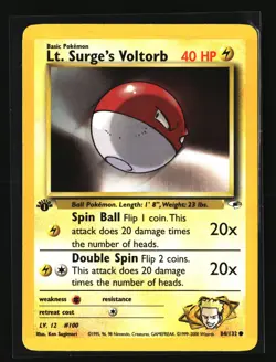 Pokemon LT SURGES VOLTORB 84/132 1st Edition (2000 Gym Heroes) LP/Light Play - Image 1