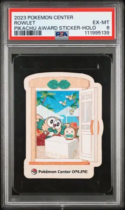 2023 POKEMON CENTER PIKACHU AWARD DELIVERY! STICKER HOLO ROWLET PSA 6 - Image 1