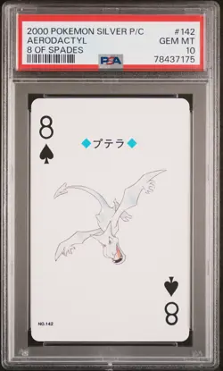 2000 POKEMON SILVER VERSION PLAYING CARDS 8 OF SPADES #142 AERODACTYL PSA 10 - Image 1