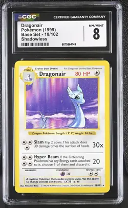CGC 8 Dragonair 1999 Base Set 18/102 Shadowless Pokemon Card - Image 1