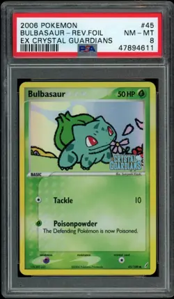 PSA 8 NM-MT Reverse Rev Holo Bulbasaur Pokemon Card EX Crystal Guardians 45/100 - Image 1
