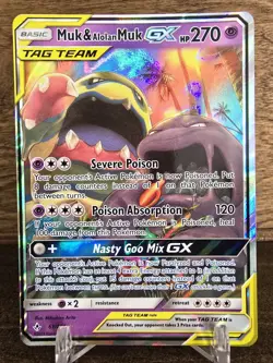 Pokemon Card TCG Muk & Alolan Muk GX 61/214 Tag Team Unbroken Bonds LP Holo - Image 1