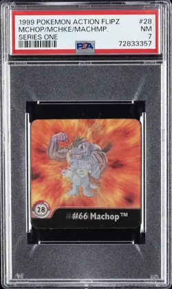 1999 POKEMON ACTION FLIPZ SER ONE #28 MACHAMP/MACHOKE/MACHOP PSA 7 - Image 1